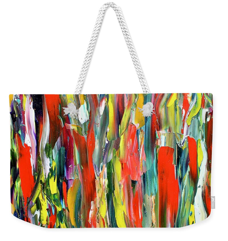 Abstract Weekender Tote Bag featuring the painting Red Dress by Teresa Moerer