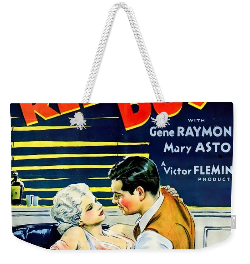 Red Weekender Tote Bag featuring the mixed media ''Red Dust'', with Clark Gable and Jean Harlow, 1932 -3 by Movie World Posters