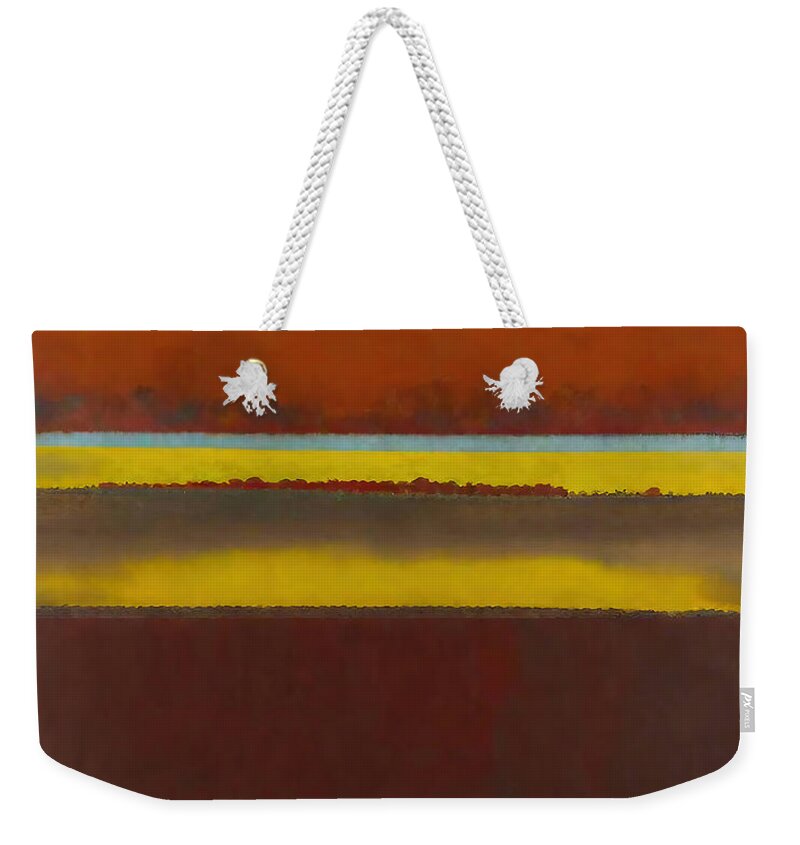 Contrast Weekender Tote Bag featuring the painting Red Landscape Painting contrast abstract gradient hue landscape by N Akkash