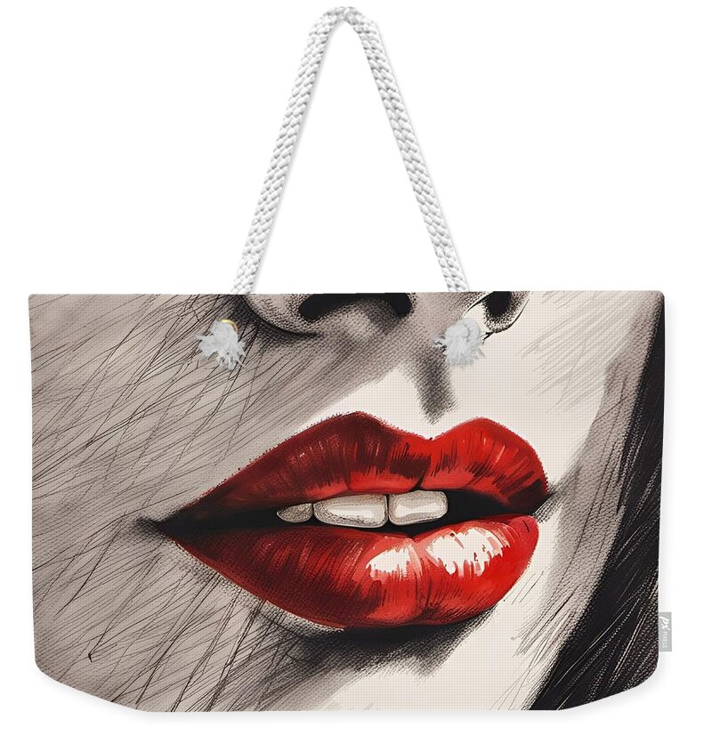 Newby Weekender Tote Bag featuring the digital art Red Lips by Cindy's Creative Corner