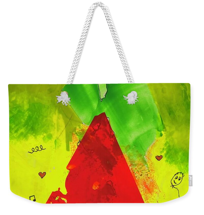  Weekender Tote Bag featuring the mixed media Red on Green with Music 111410 by Lew Hagood