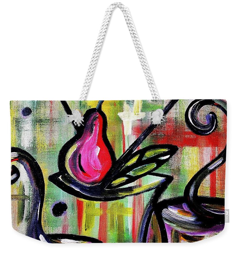 Acrylic Paintings Weekender Tote Bag featuring the painting Red Pear by Bodo Vespaciano