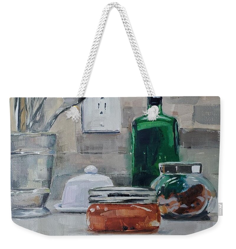 Still Life Weekender Tote Bag featuring the painting Red Pepper Jelly by Sheila Romard