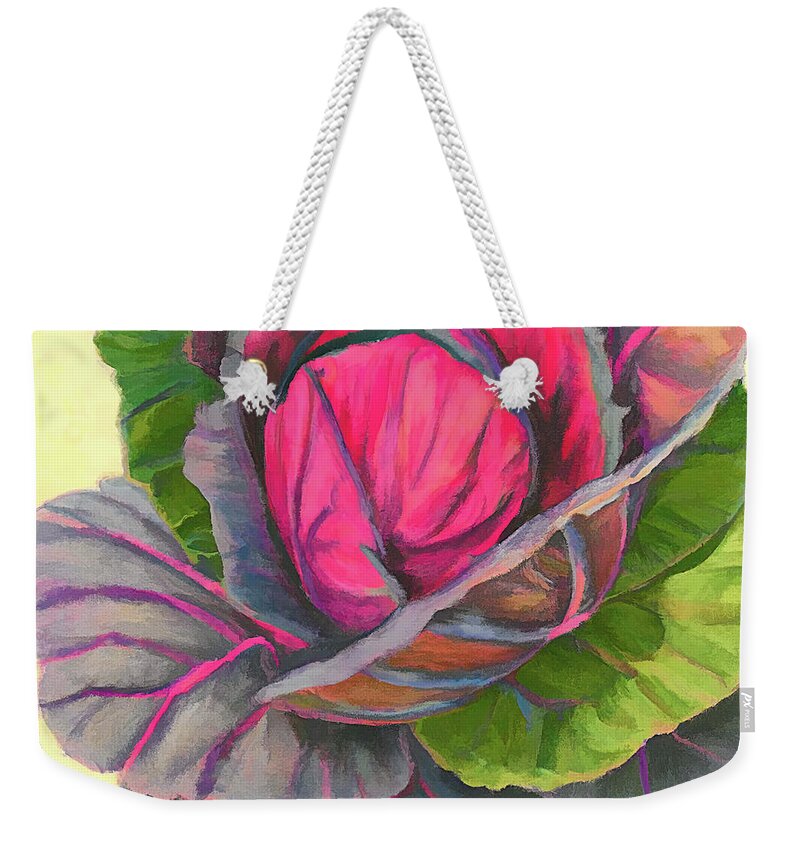 Cabbage Weekender Tote Bag featuring the digital art Red Red Cabbage by Cathy Anderson