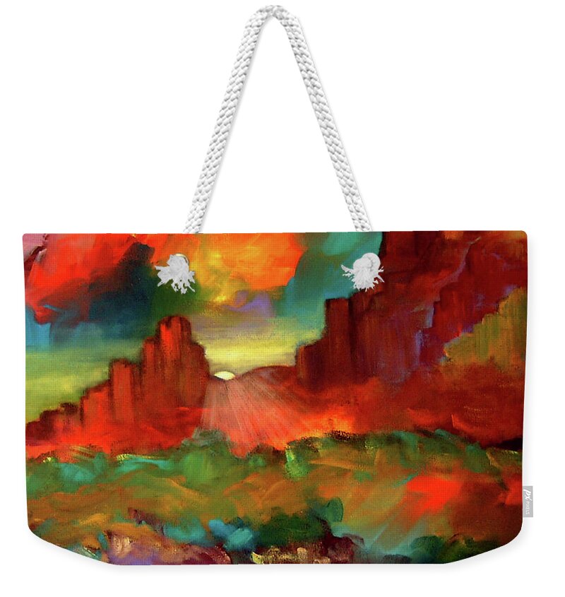 Landscape Weekender Tote Bag featuring the painting Red Rock Canyon by Jim Stallings