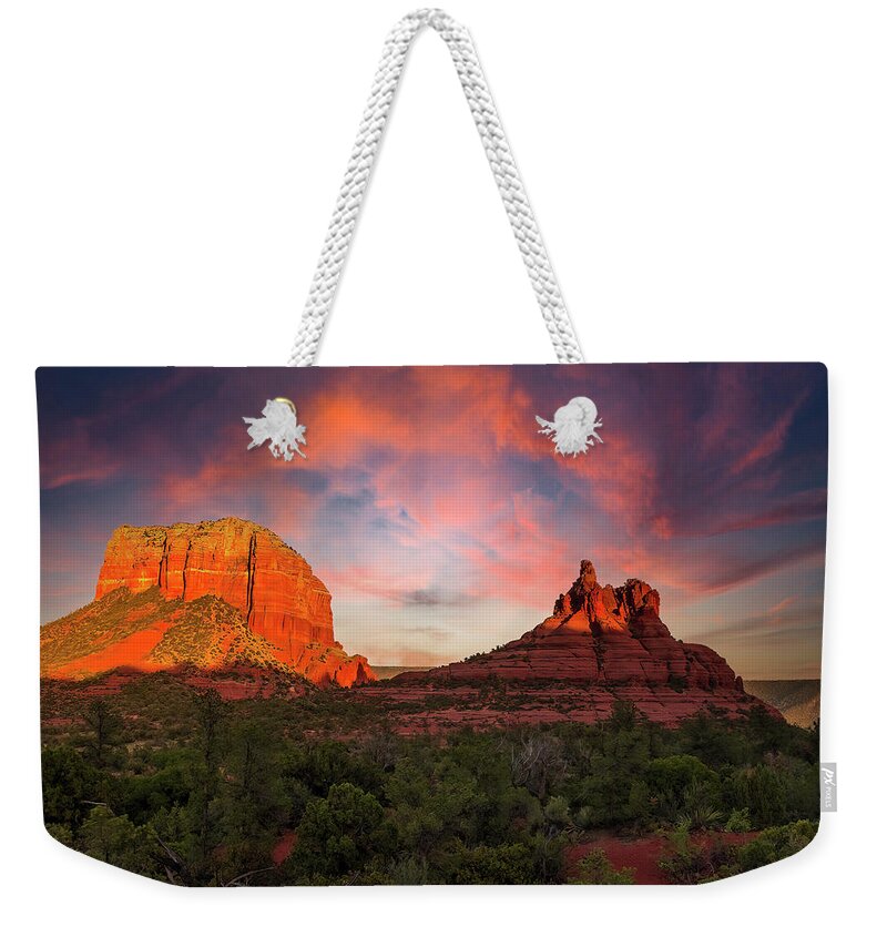  Weekender Tote Bag featuring the photograph Red Rocks at Sunset by Al Judge