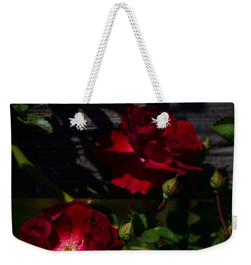 Roses Weekender Tote Bag featuring the digital art Red Roses by Yenni Harrison