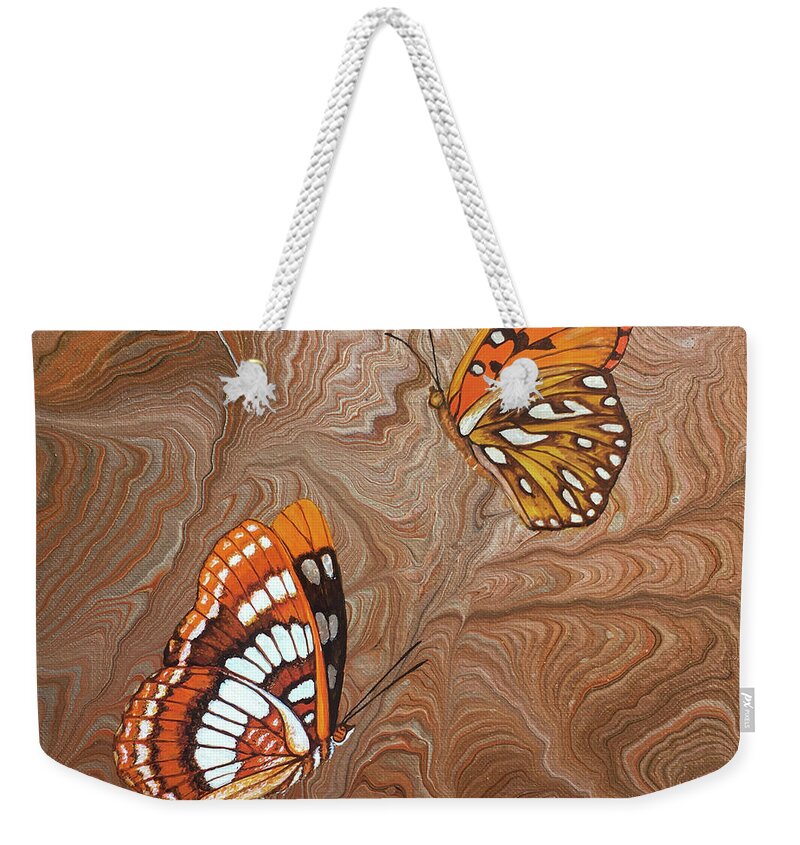California Butterflies Weekender Tote Bag featuring the painting Red Sandstone and CA Butterflies by Lucy Arnold