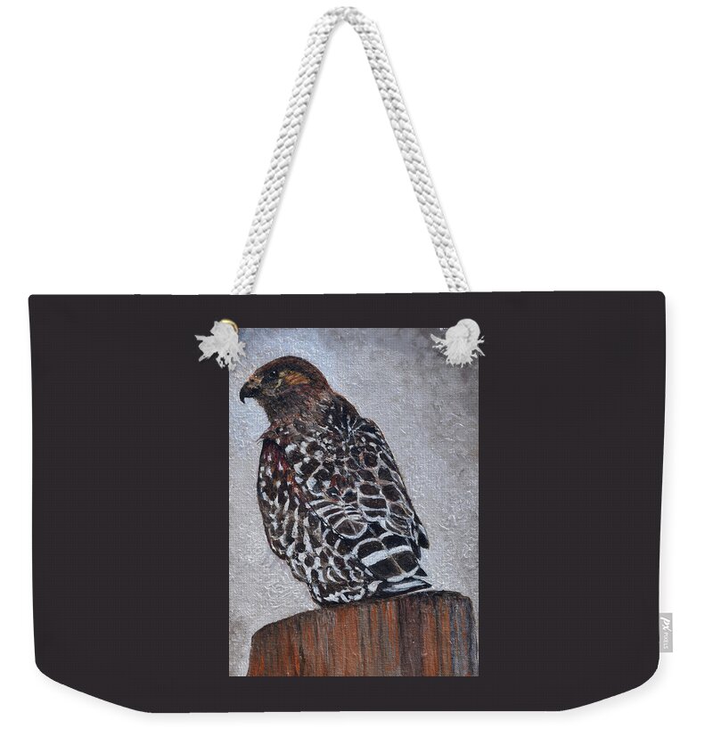 Bird Weekender Tote Bag featuring the painting Red Shoulder Hawk by Toni Willey