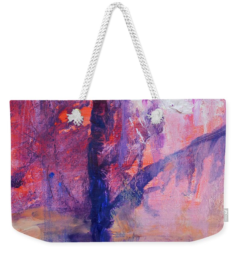 Red Weekender Tote Bag featuring the painting Red Sky by Radha Rao