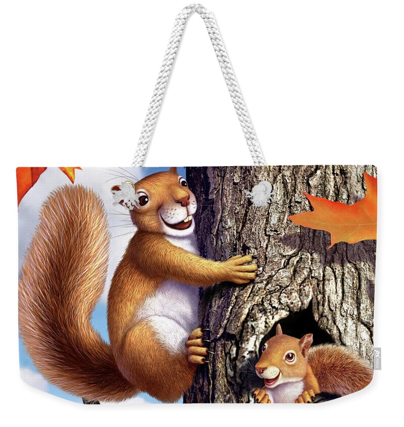 Squirrels Weekender Tote Bag featuring the digital art Red Squirrel by Jerry LoFaro