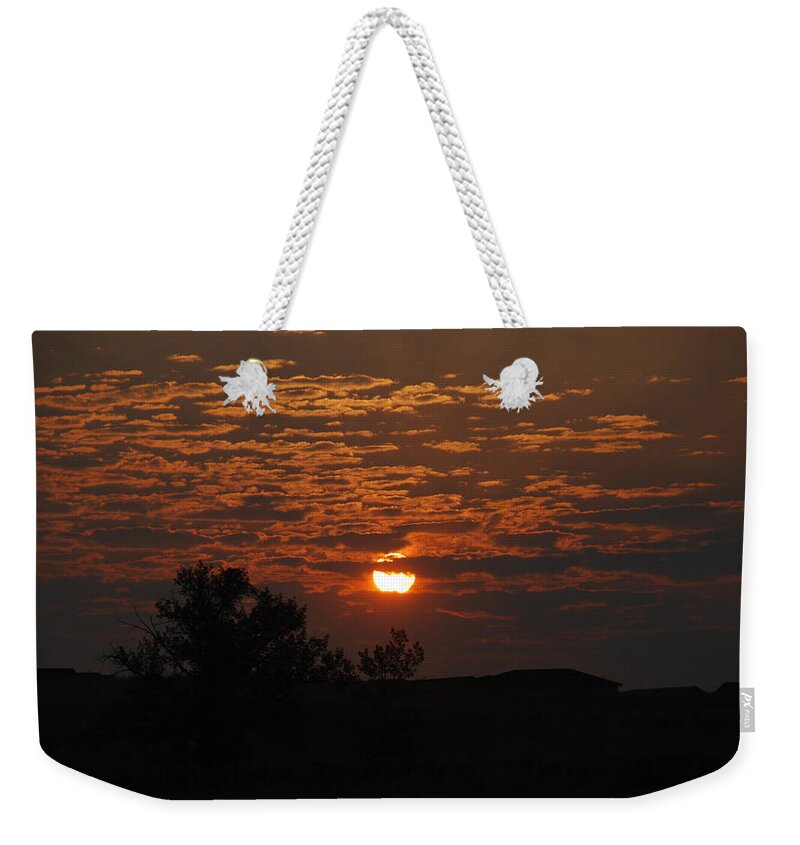 Red Weekender Tote Bag featuring the photograph Red Sunrise by Vallee Johnson