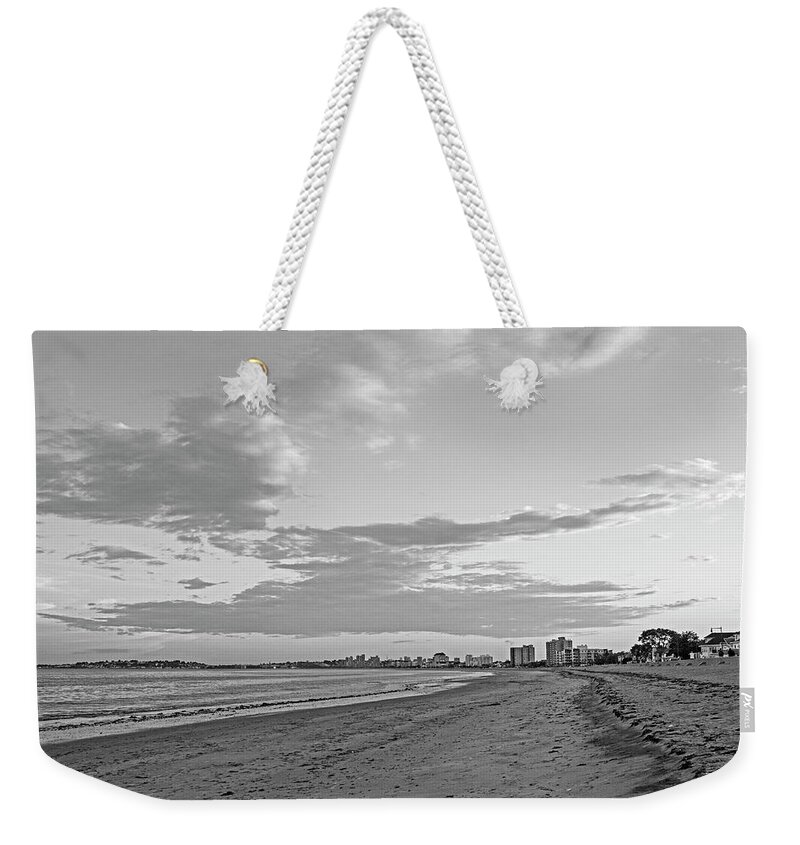 Revere Weekender Tote Bag featuring the photograph Red Sunset on Revere Beach Revere MA North Shore Black and White by Toby McGuire