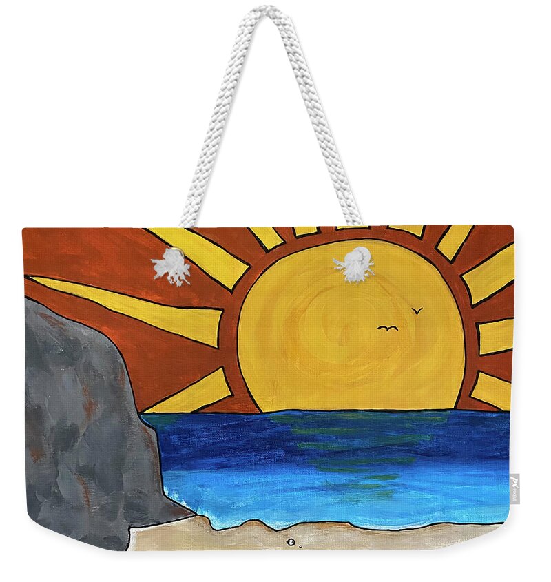 Sun Weekender Tote Bag featuring the painting Red Sunset by Wendy Golden