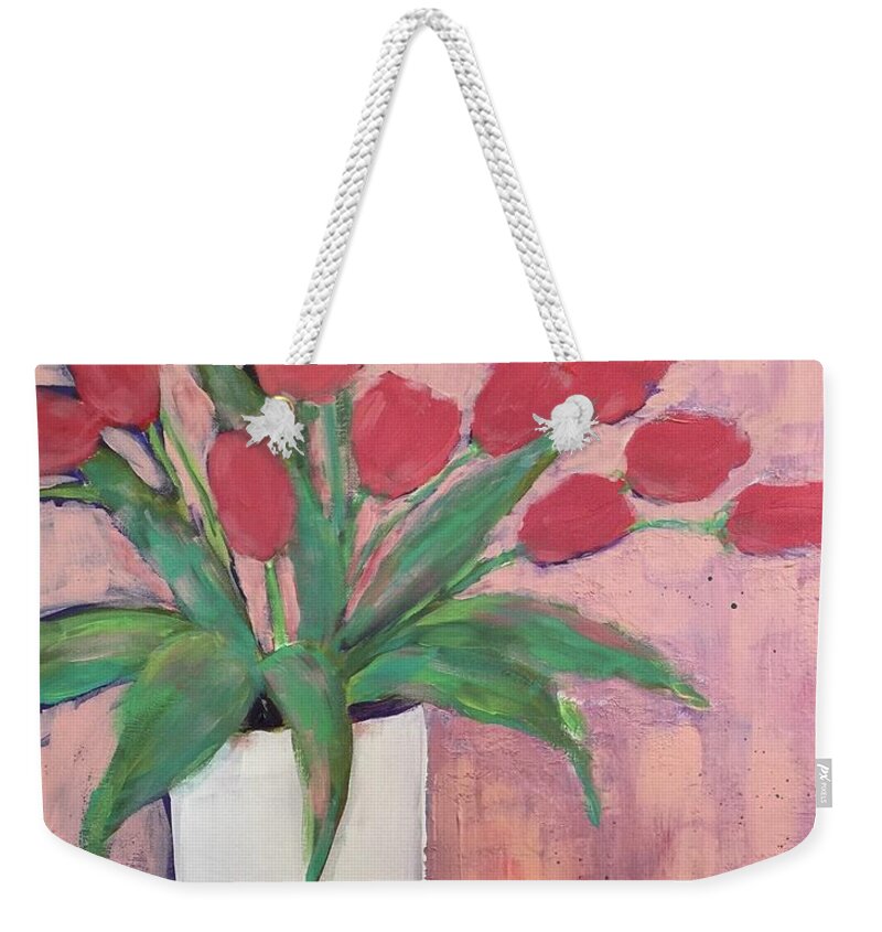 Flowers Weekender Tote Bag featuring the painting Red Tulips by Marsha Young