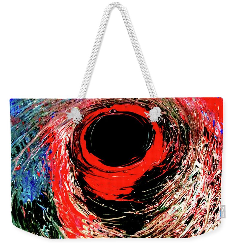 Red Weekender Tote Bag featuring the painting Red Twister by Anna Adams
