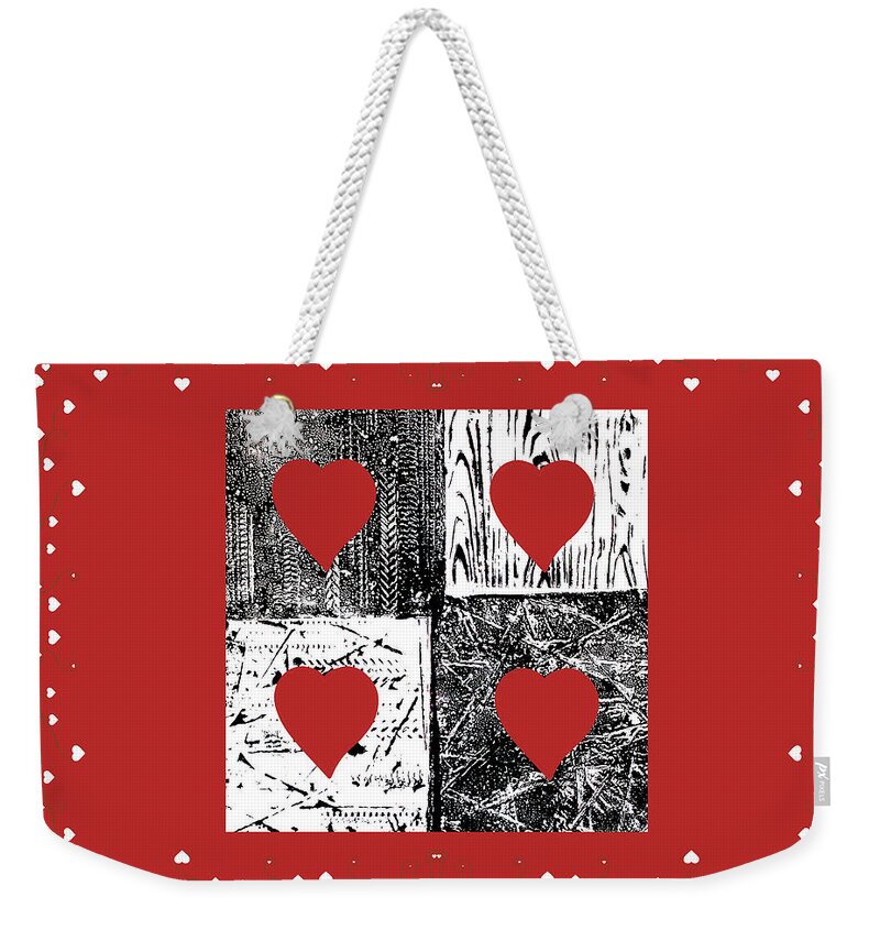 Red Valentine Weekender Tote Bag featuring the mixed media Red Valentine Textures by Nancy Merkle