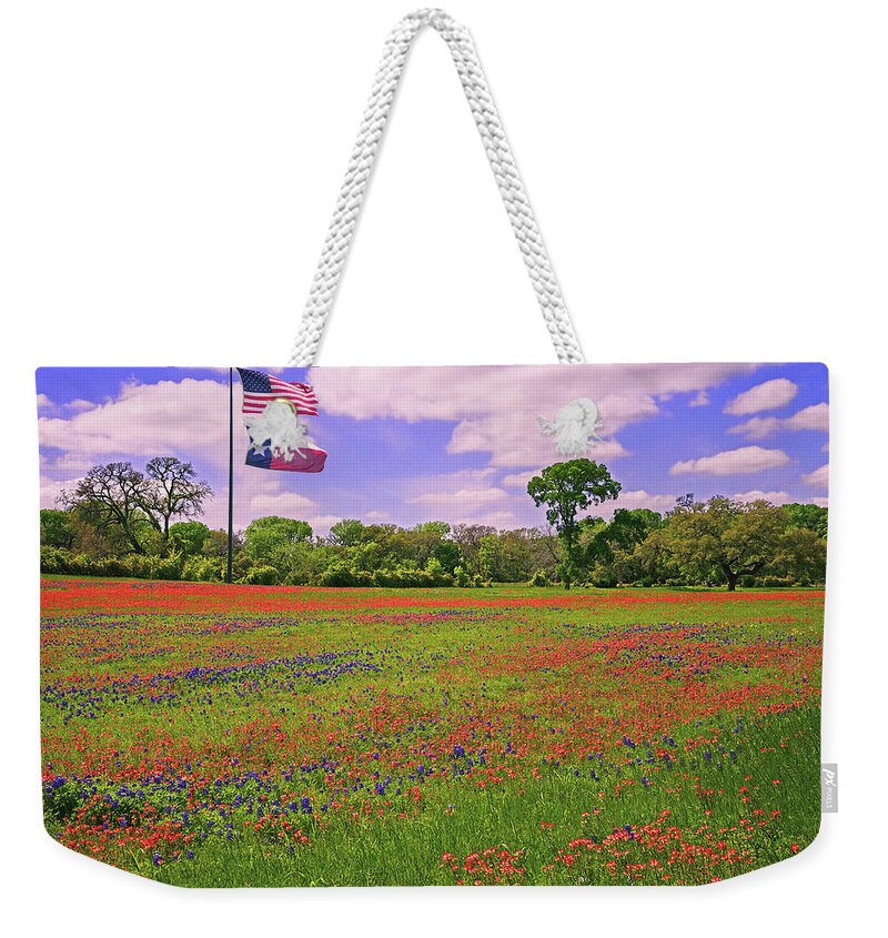 Red Weekender Tote Bag featuring the photograph Red White and Beautiful by Lynn Bauer