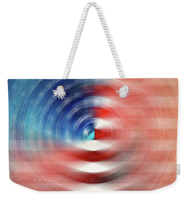 Flag Weekender Tote Bag featuring the painting Red White And Blue Hues - Modern US Flag by Sharon Cummings