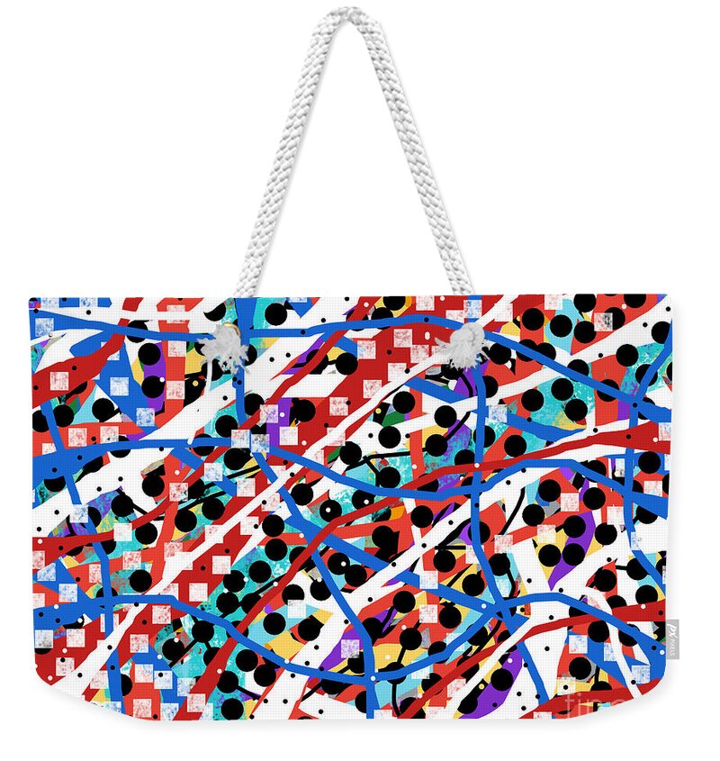 Abstract Red White Blue Pattern Pillow Bags Mask Masks Lobby Meaningful Riot Protest Weekender Tote Bag featuring the painting Red White And Blue Undone by Bradley Boug