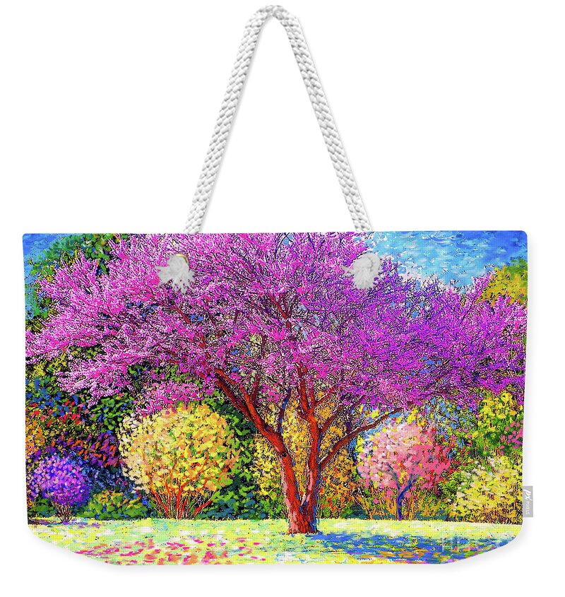 Tree Weekender Tote Bag featuring the painting Redbud Radiance by Jane Small
