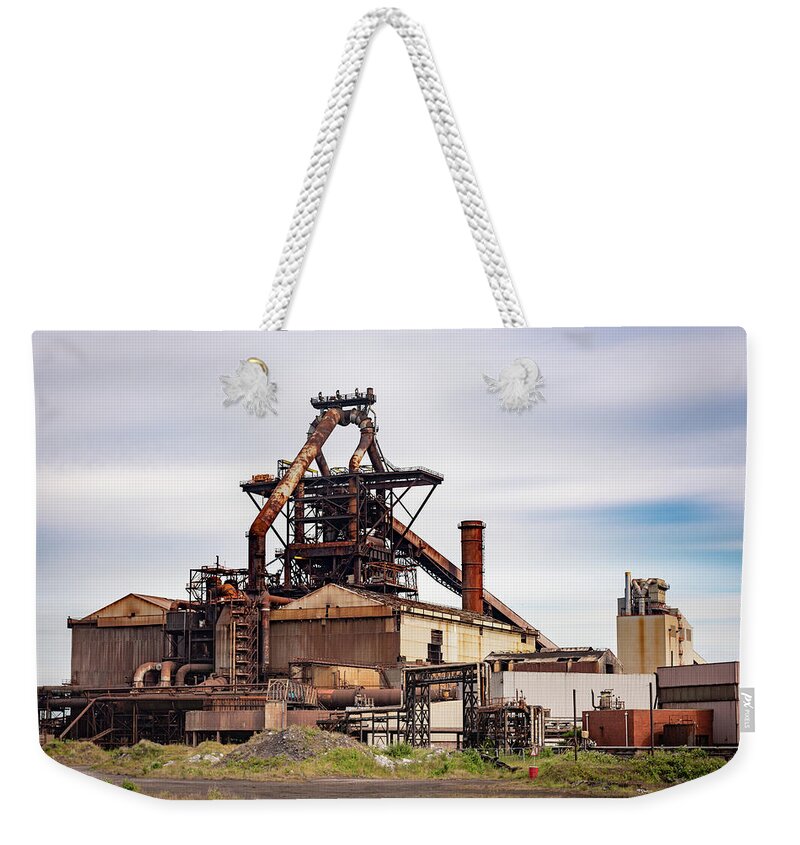 Weekender Tote Bag featuring the photograph Redcar Steelworks blast furnace by Gary Eason