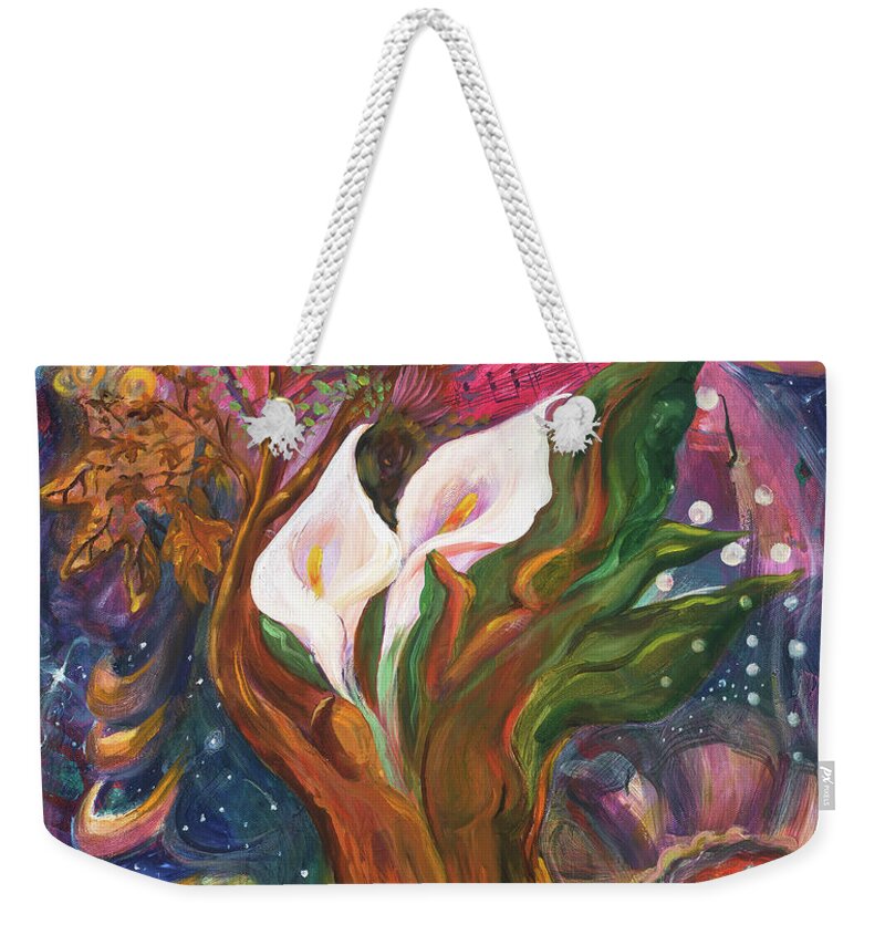 Masks Weekender Tote Bag featuring the mixed media Redwood Romance by Sofanya White