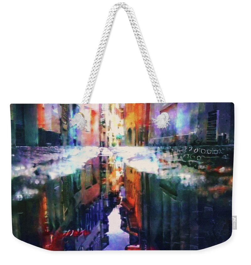 Reflecting On A Rainy Day Weekender Tote Bag featuring the digital art Reflecting on a Rainy Day by Susan Maxwell Schmidt