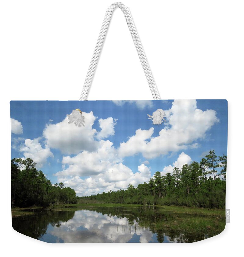 River Weekender Tote Bag featuring the photograph Reflecting on Blackwater River by Denise Winship