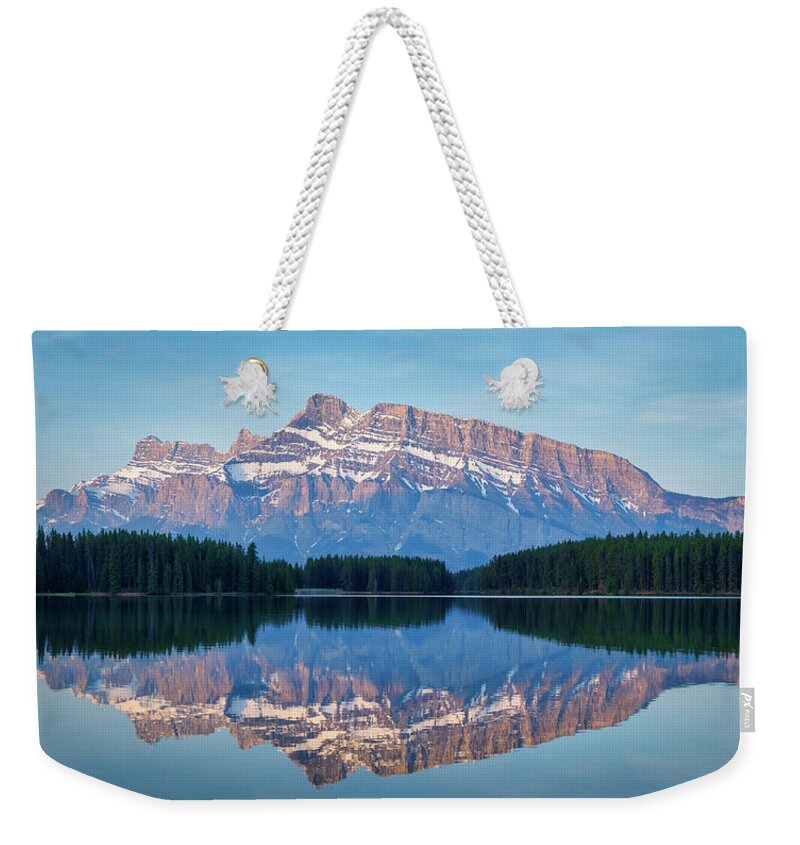 Banff Weekender Tote Bag featuring the photograph Reflecting on Mount Rundle by Rick Deacon