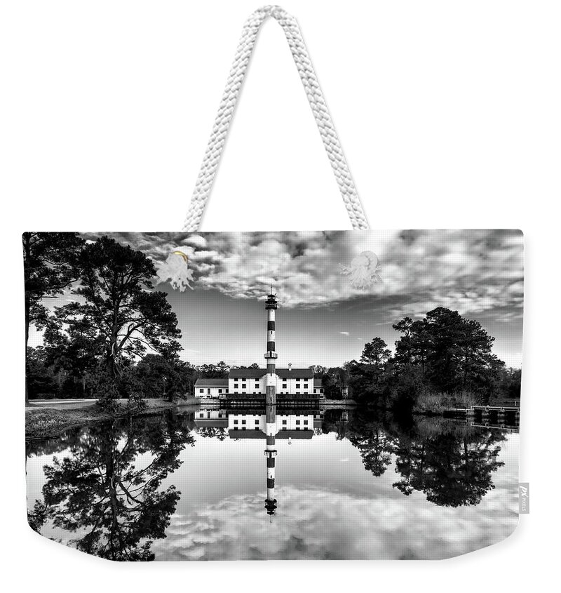 Lake Mattamuskeet Pump Station Weekender Tote Bag featuring the photograph Reflection in Time by C Renee Martin