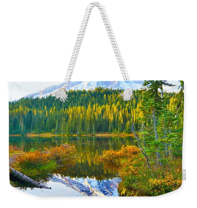 Landscape Weekender Tote Bag featuring the photograph Reflection Lake by Bill TALICH