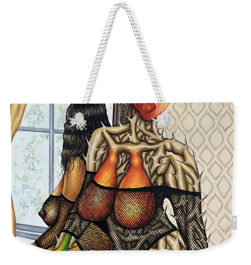 Flower Weekender Tote Bag featuring the painting Reflection by O Yemi Tubi