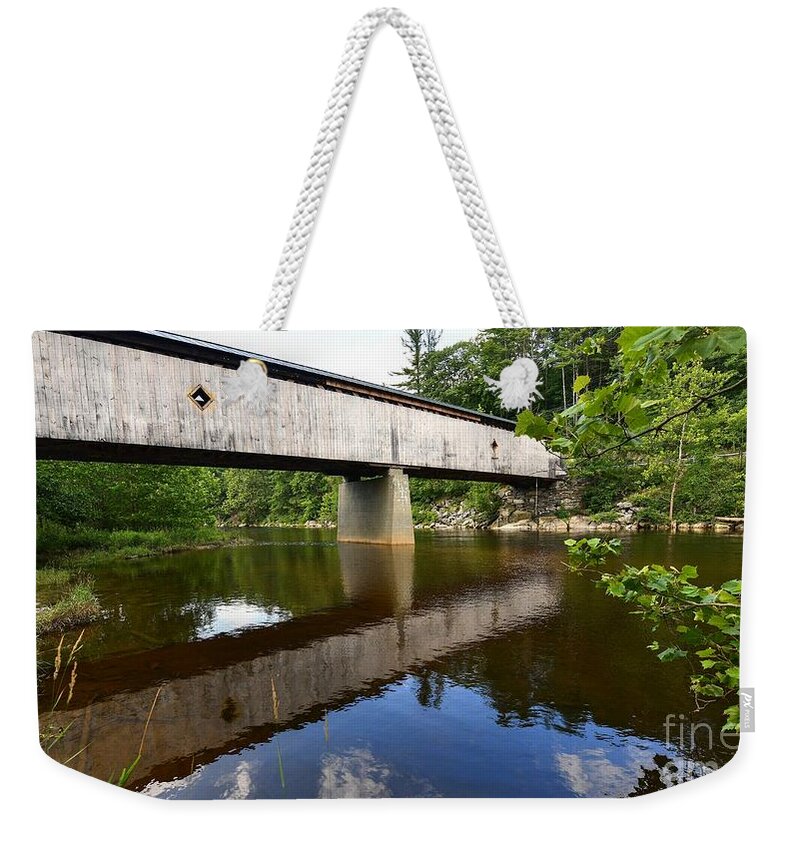 Reflection Weekender Tote Bag featuring the photograph Reflection of a Covered Bridge by Steve Brown