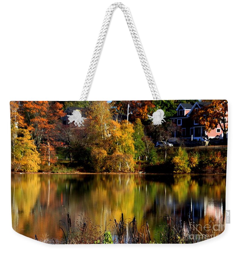 Lake Weekender Tote Bag featuring the photograph Reflections in Lake Quanapowitt by Lennie Malvone