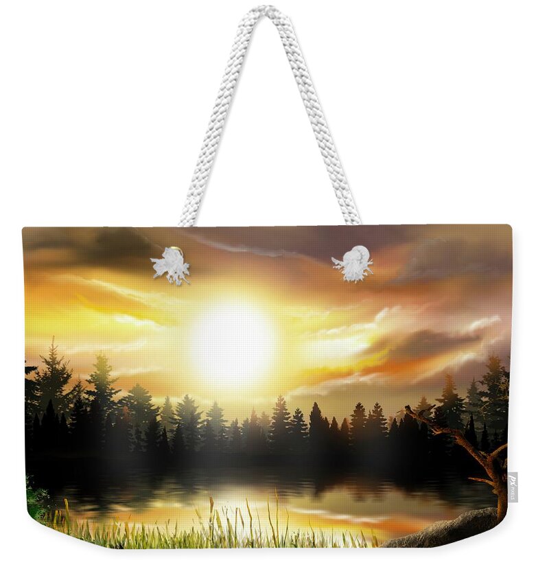 Lake Weekender Tote Bag featuring the painting Reflections of Fall by Mark Taylor