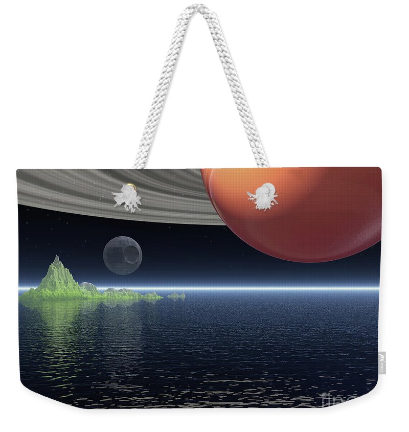 Saturn Weekender Tote Bag featuring the digital art Reflections of Saturn by Phil Perkins
