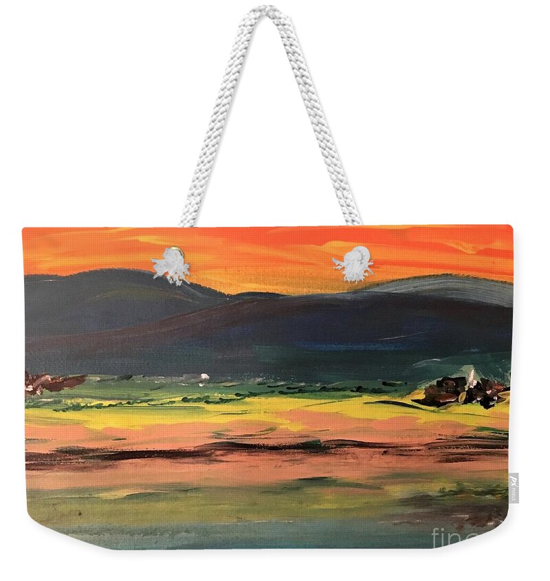 Landscape Weekender Tote Bag featuring the painting Reflections of the Sun by Debora Sanders