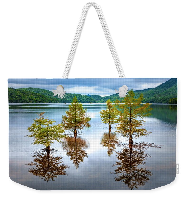 Benton Weekender Tote Bag featuring the photograph Reflections of Trees by Debra and Dave Vanderlaan
