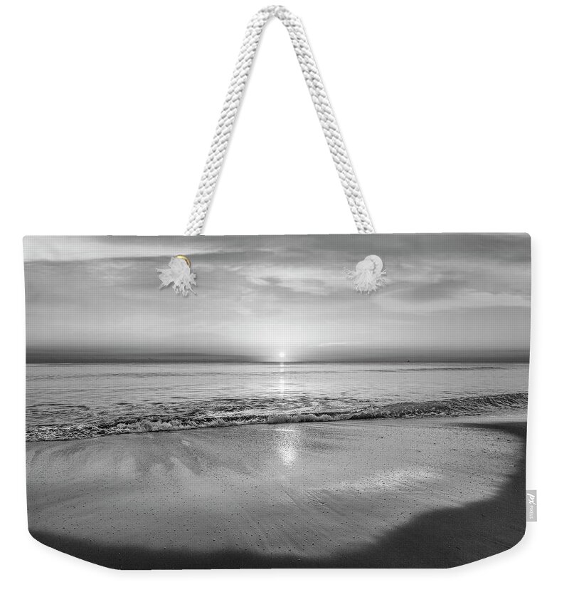 Clouds Weekender Tote Bag featuring the photograph Reflections of Waves in Silver and Black and White by Debra and Dave Vanderlaan