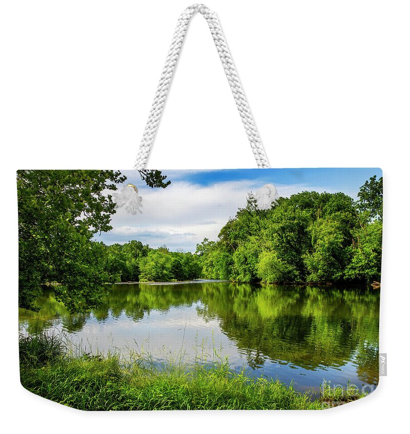 Watauga Weekender Tote Bag featuring the photograph Reflections on the Watauga by Shelia Hunt