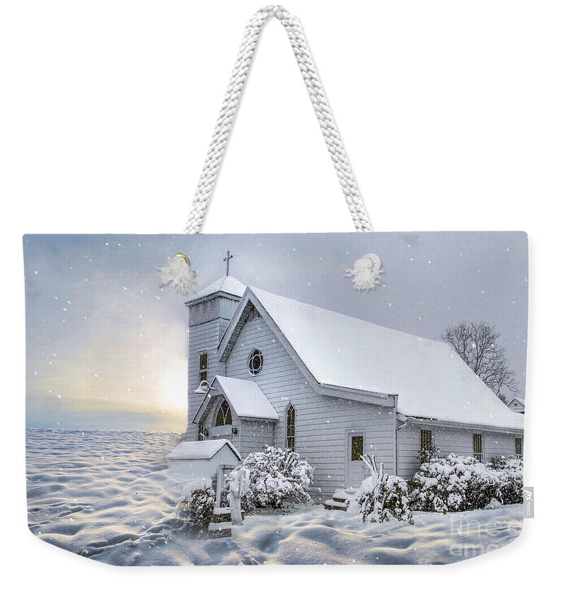 Church Weekender Tote Bag featuring the photograph Refuge in the Snow by Shelia Hunt