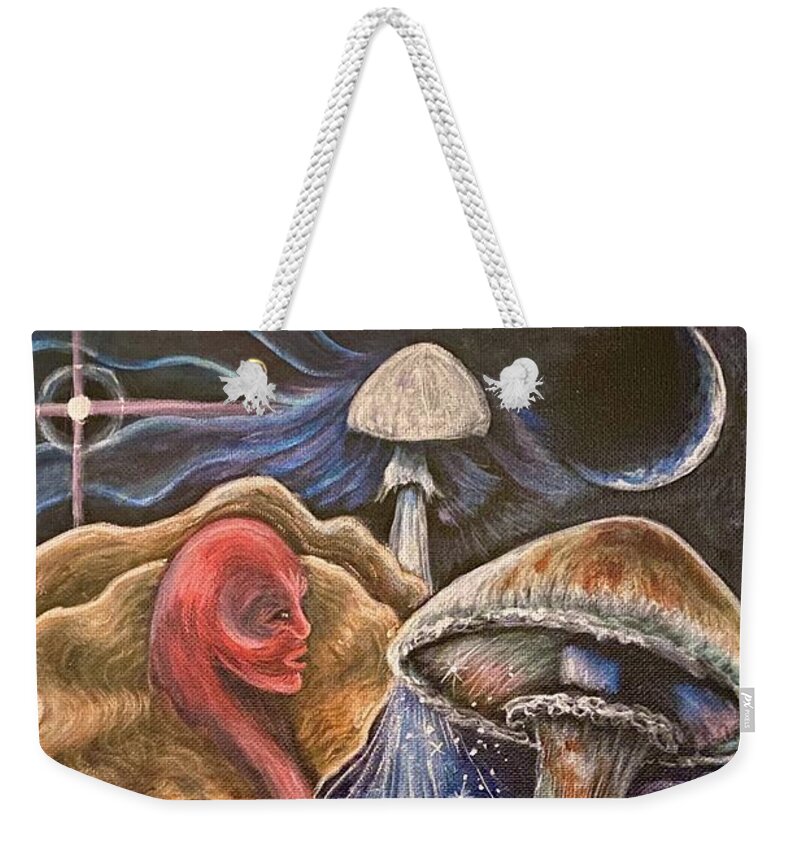 Mushroom Weekender Tote Bag featuring the painting Reishi Queen by Selena Wilson