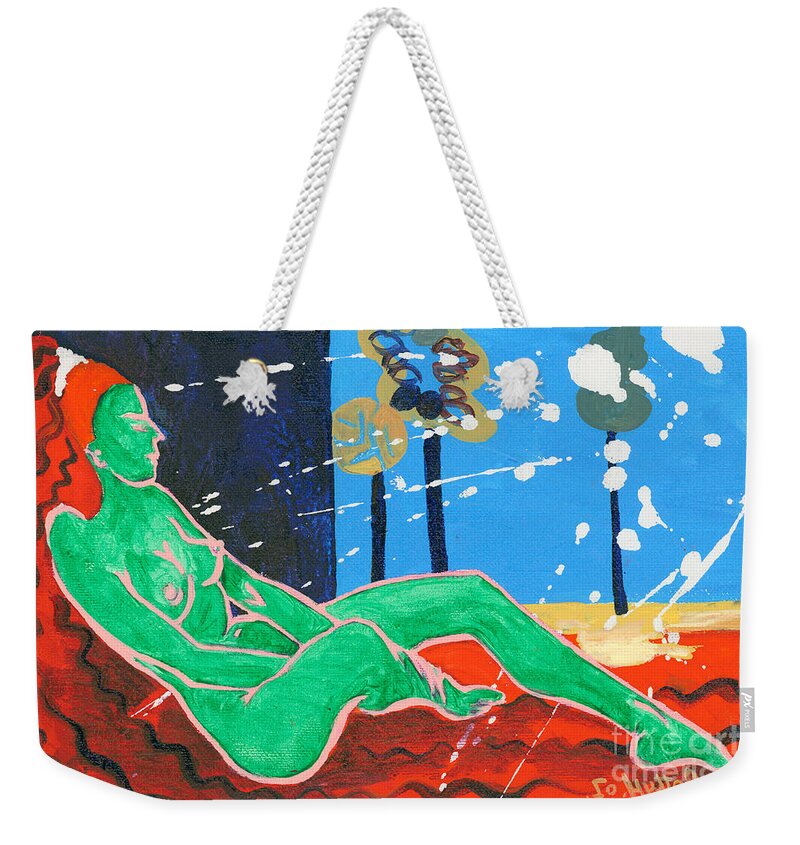 Tempera Weekender Tote Bag featuring the painting Relaxing no. 1 by Elisabeta Hermann