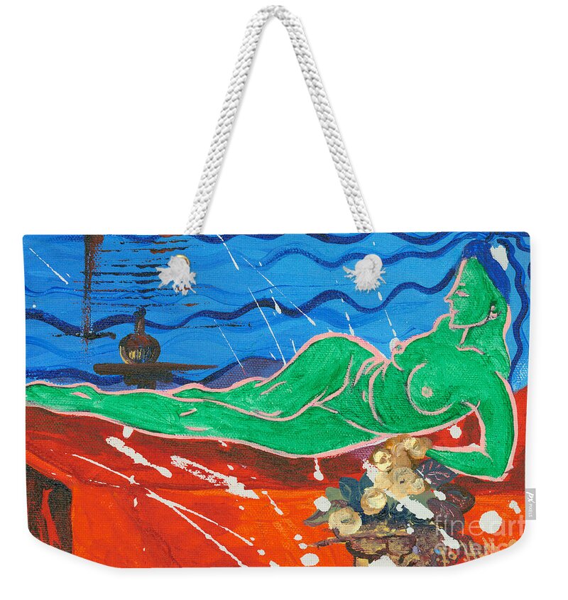 Tempera Weekender Tote Bag featuring the painting Relaxing no. 2 by Elisabeta Hermann
