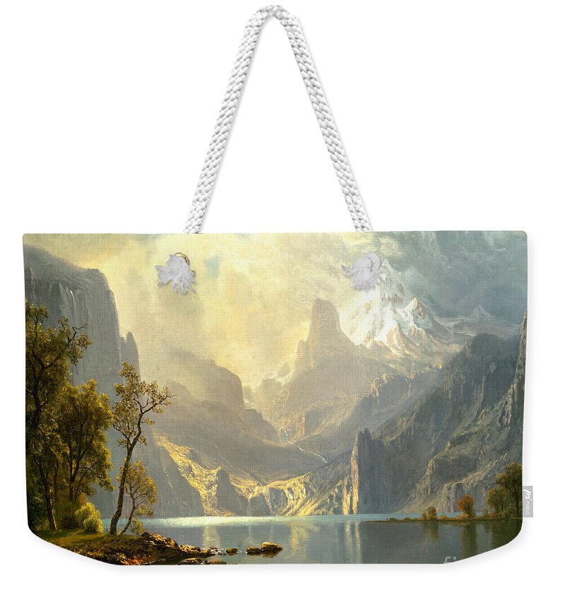 Wingsdomain Weekender Tote Bag featuring the painting Remastered Art Lake Tahoe by Albert Bierstadt 20220405a by Albert-Bierstadt