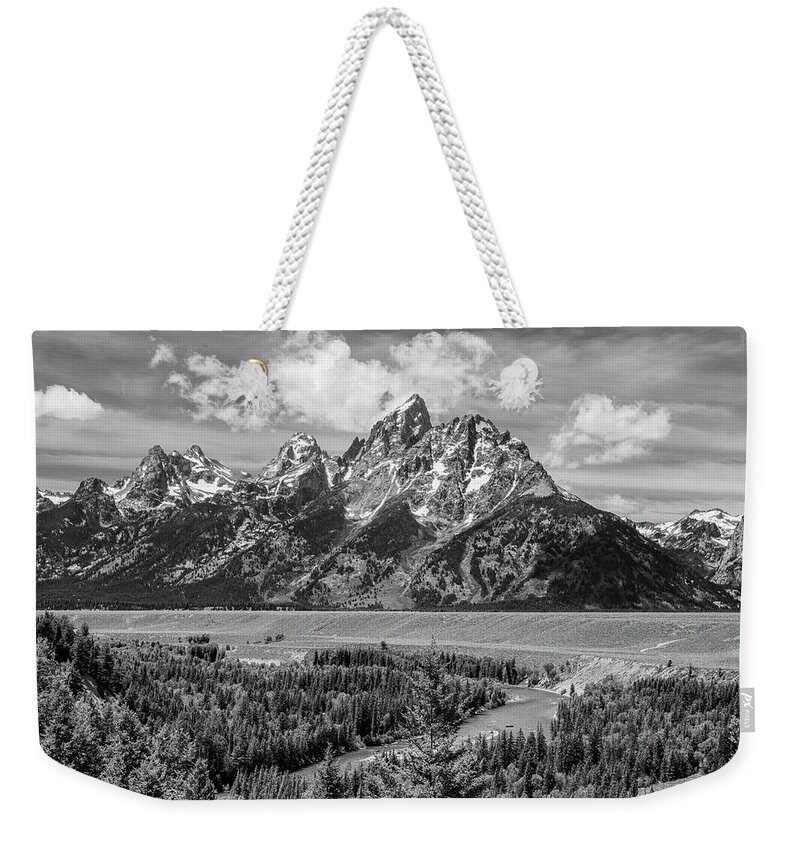 Grand Tetons National Park Weekender Tote Bag featuring the photograph Remembering Ansel Adams, Black and White by Marcy Wielfaert