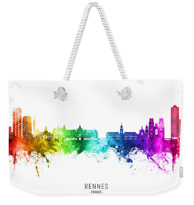 Rennes Weekender Tote Bag featuring the digital art Rennes France Skyline #18 by Michael Tompsett