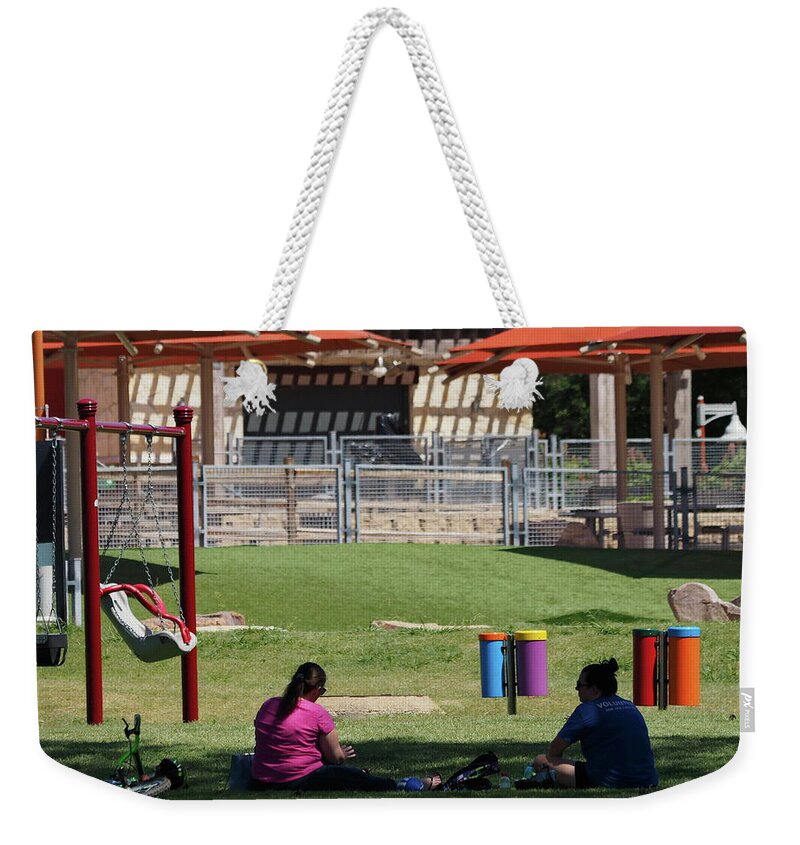 Red Weekender Tote Bag featuring the photograph Rest Break by C Winslow Shafer