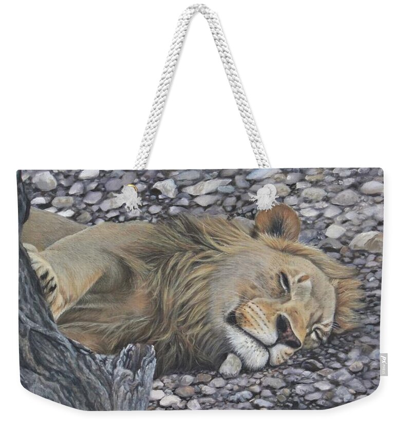 Lion Weekender Tote Bag featuring the painting Resting Assured by Tammy Taylor